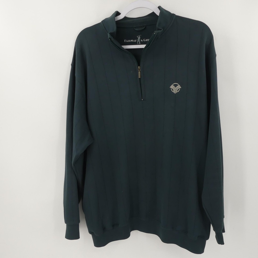 Fairway & Greene Pullover Green 1/4 Zip Golf Sweater Cotton Vintage Club Men's L